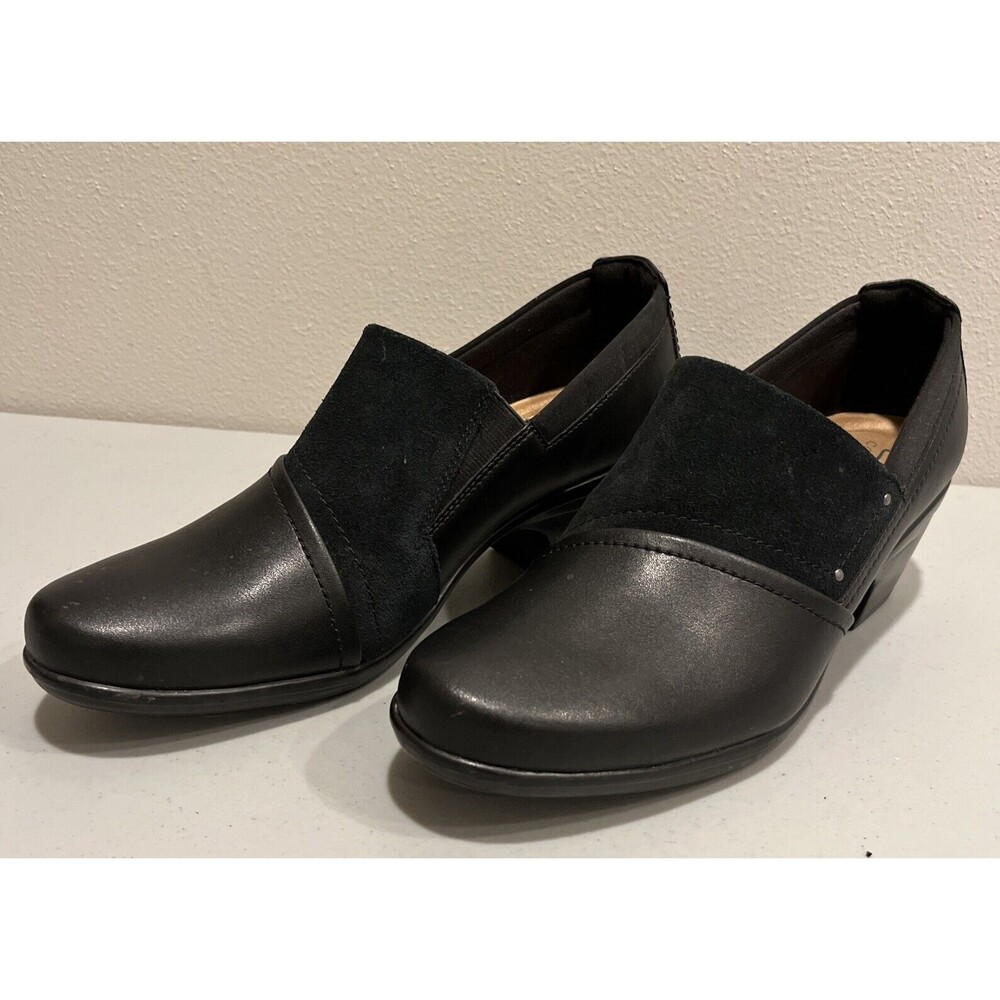 Clarks Women's 'Emily Step' Comfort Padded Black Leather Loafer. Size 10M EUC‎
